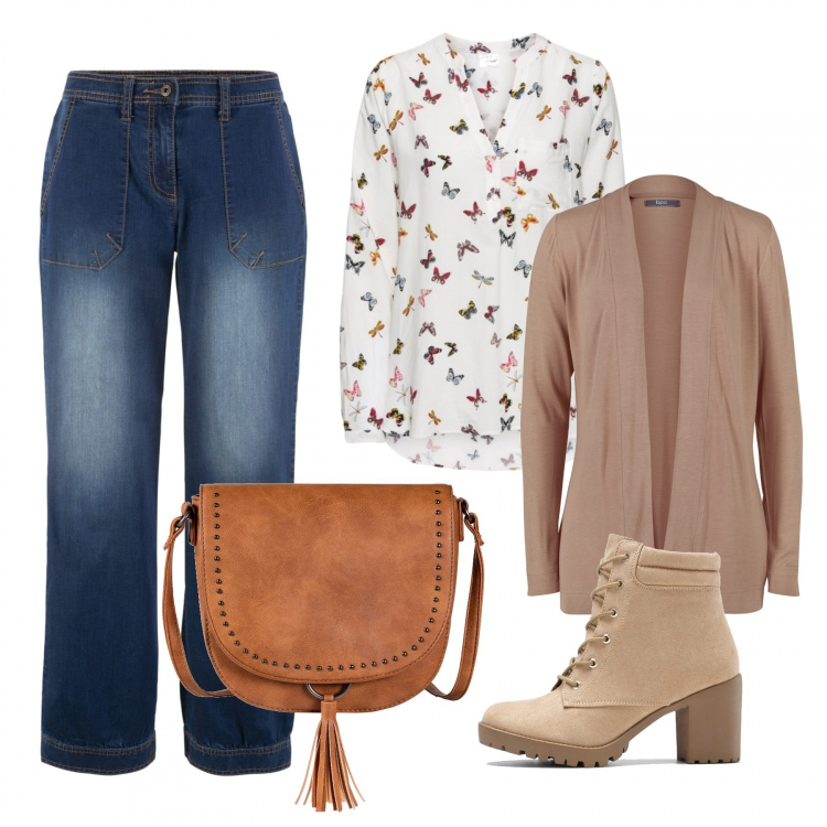 Outfit donna - Basic #39367. Stile Basic per Tutti i giorni. Abbinamento con bluse, vestiti, cardigans, stivaletti, borse a tracolla.