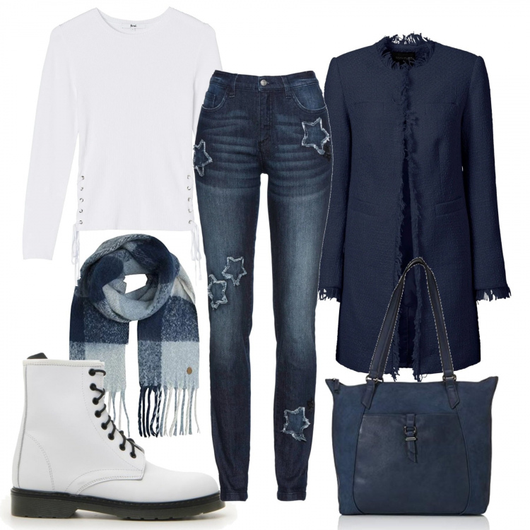 Outfit donna - Basic #39519. Stile Basic per Tutti i giorni. Abbinamento con blazer, jeans, felpe, borse tote, sciarpe, stivaletti.