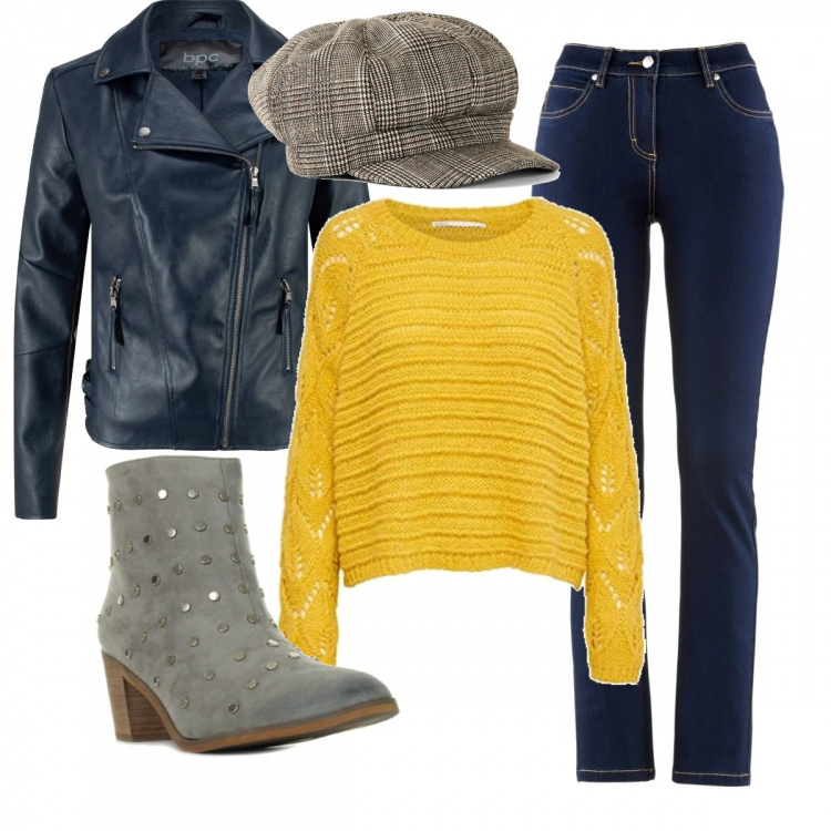 Outfit donna - Maglioncino giallo. Stile Urban per Tutti i giorni. Abbinamento con jeans dritti, blazer, berretti, stivaletti, pullovers.