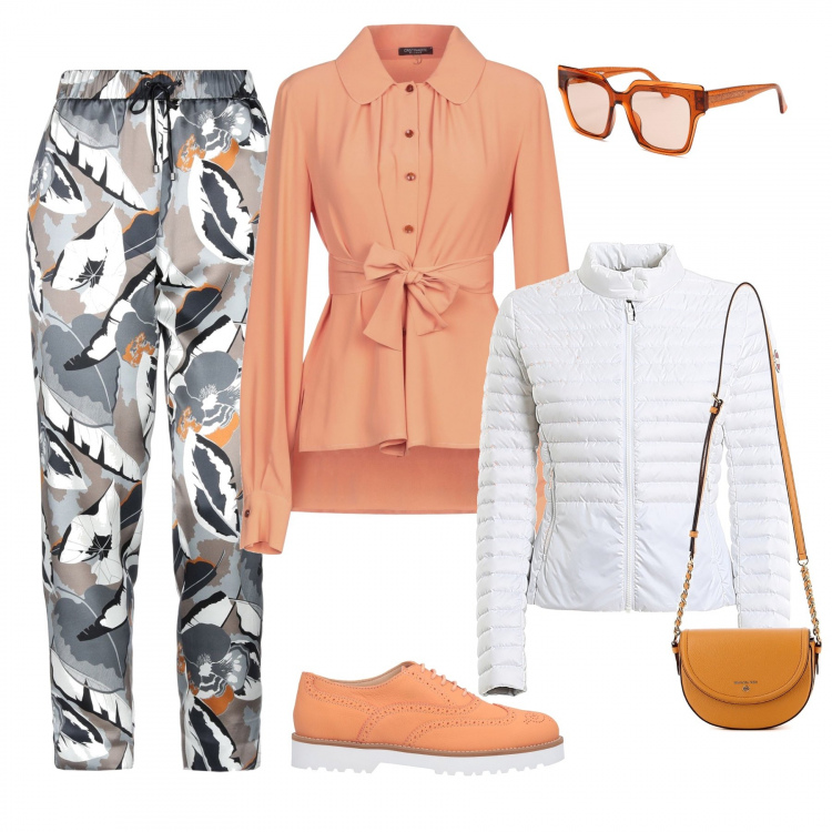 Outfit donna - Trendy #71558. Stile Trendy per Tutti i giorni. Abbinamento con scarpe stringate, camicie, pantaloni, piumini, borse a spalla, occhiali da sole.