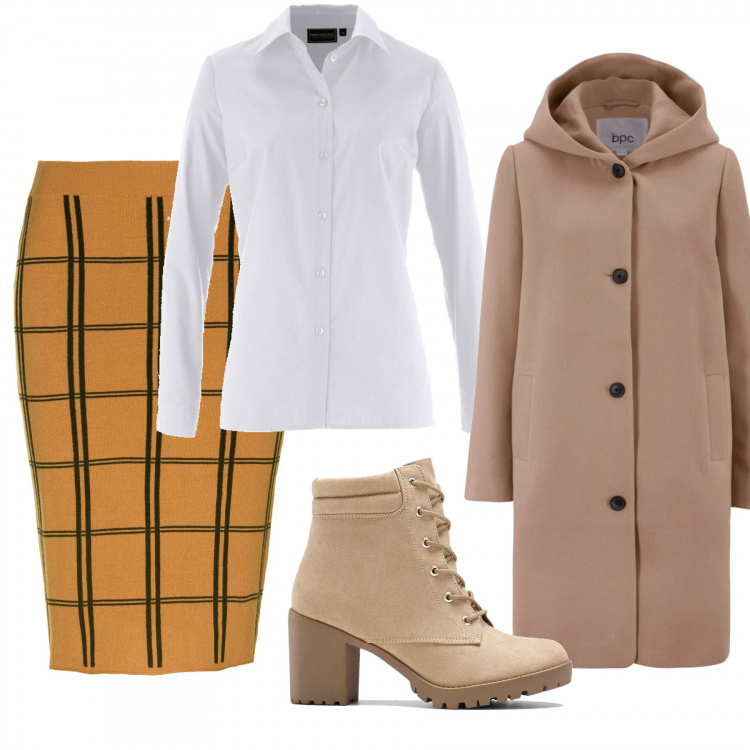 Outfit donna - Basic #39651. Stile Basic per Ufficio. Abbinamento con camicie, cappotti, stivaletti, gonne.