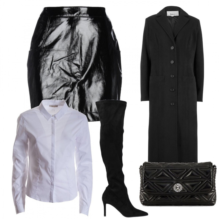 Outfit donna - Animo rock. Stile Sexy per Serata fuori. Abbinamento con cappotti, stivali, minigonne, camicie, clutch.
