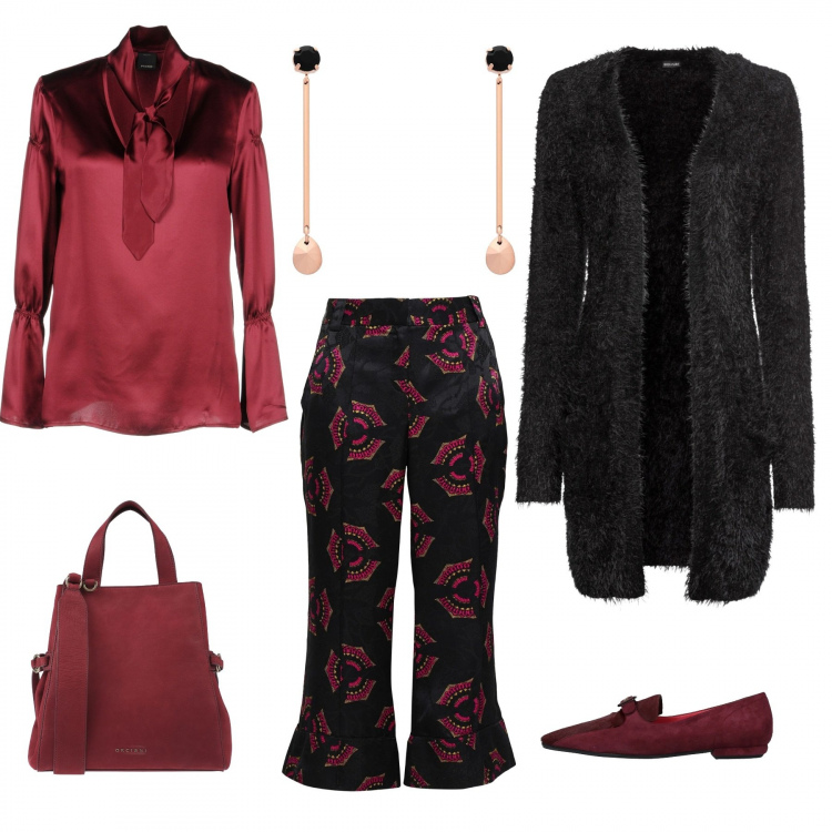Outfit donna - Trendy senza tacchi. Stile Trendy per Ufficio. Abbinamento con cardigans, bluse, pantaloni capri, mocassini, borse a mano, orecchini.
