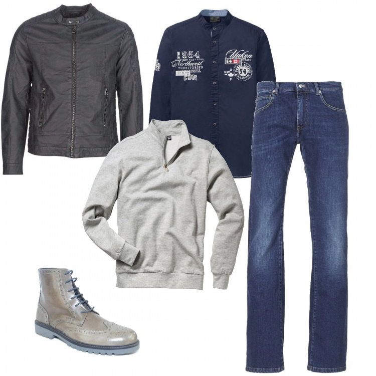 Outfit uomo - Casual. Stile Casual per Tutti i giorni. Abbinamento con felpe, camicie, giacche, anfibi, jeans bootcut.