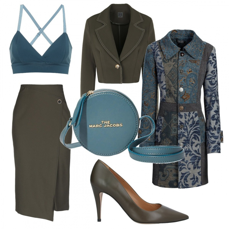 Outfit donna - Cena elegante. Stile Chic per Serata fuori. Abbinamento con cappotti, gonne longuette, blazer, décolleté, borse a tracolla, top.