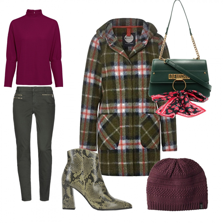Outfit donna - Feel the Green. Stile Trendy per Tutti i giorni. Abbinamento con stivaletti, pantaloni, shorts, borse a spalla, cappotti, cappelli.