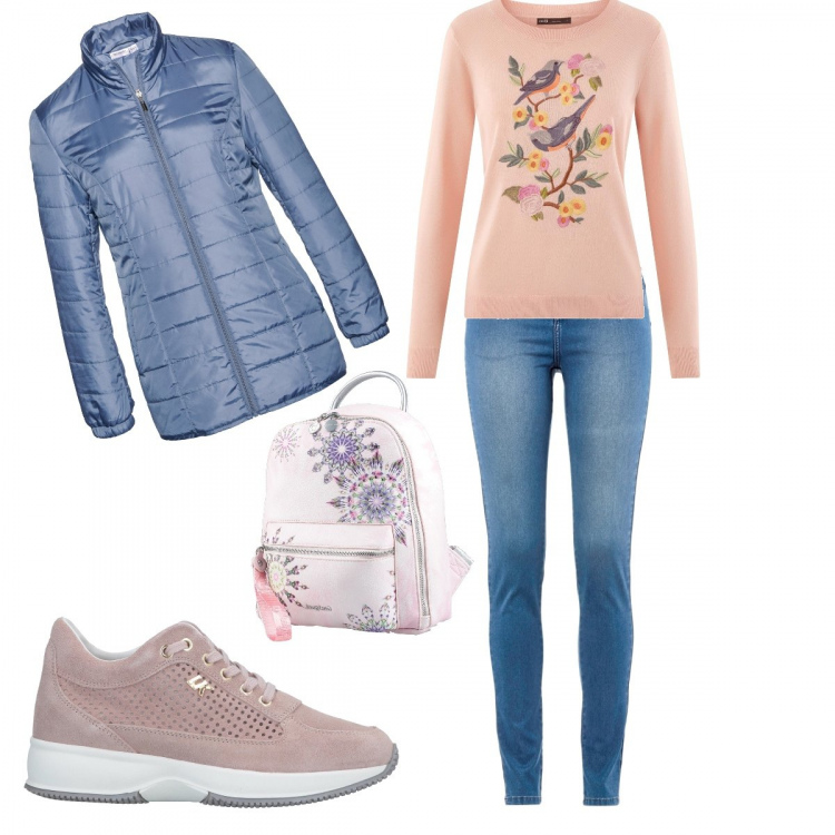 Outfit donna - Di corsa al supermercato. Stile Urban per Tutti i giorni. Abbinamento con jeans slim fit, giacche, sneakers, zaini, maglioni.
