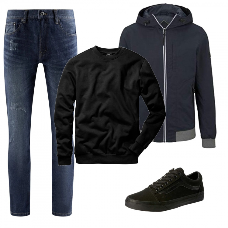 Outfit uomo - Very low cost. Stile Casual per Tutti i giorni. Abbinamento con felpe, sneakers, giacche, jeans slim fit.