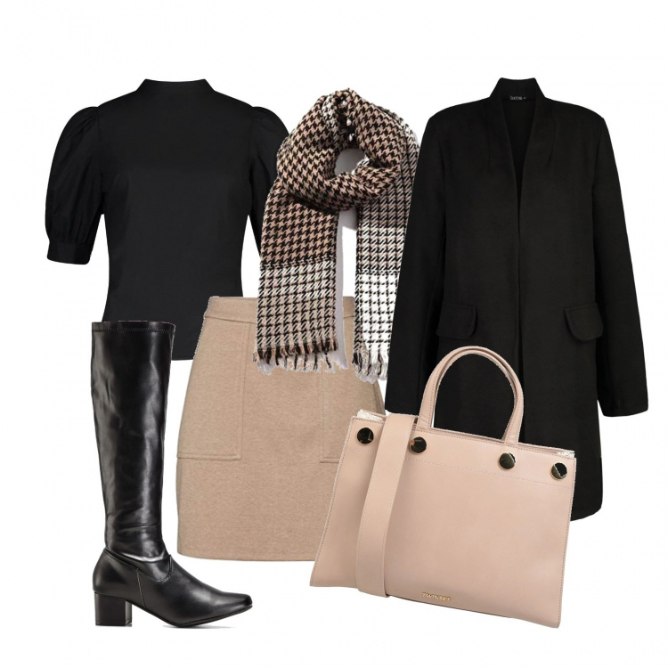 Outfit donna - Una giornata come tante. Stile Trendy per Tutti i giorni. Abbinamento con stivali, borse a mano, cappotti, bluse, gonne, sciarpe.
