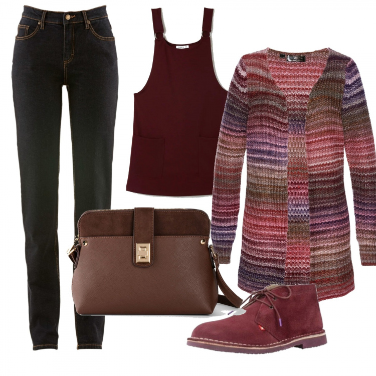 Outfit donna - Basic #39796. Stile Basic per Tutti i giorni. Abbinamento con jeans mom, cardigans, borse a tracolla, vestiti, stivaletti.