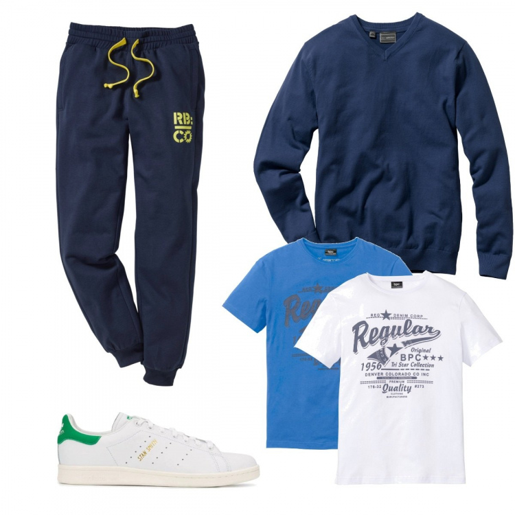 Outfit uomo - Casual #21422. Stile Casual per Tutti i giorni. Abbinamento con maglieria, t-shirt, pantaloni, sneakers.