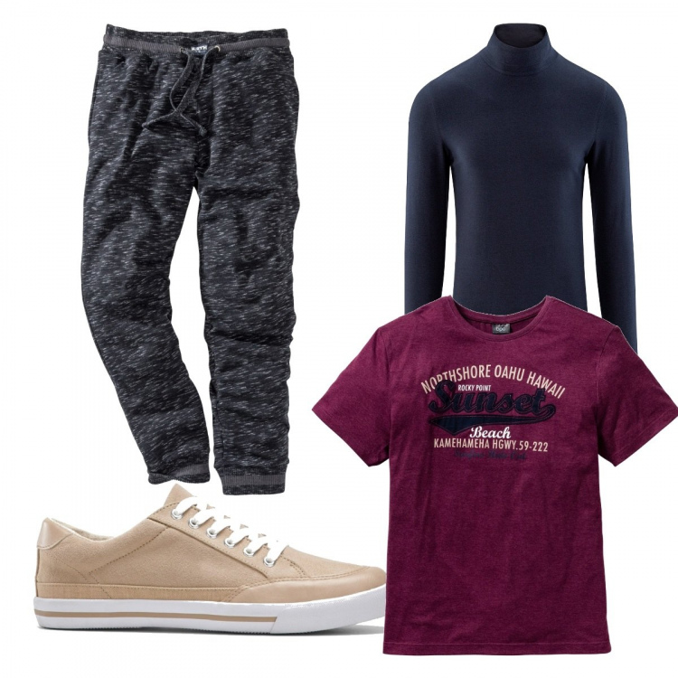Outfit uomo - Casual #21424. Stile Casual per Tutti i giorni. Abbinamento con pantaloni, t-shirt, sneakers, maglieria.