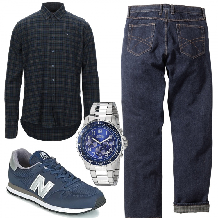 Outfit uomo - Urban #9823. Stile Urban per Tutti i giorni. Abbinamento con jeans dritti, camicie, sneakers, orologi.