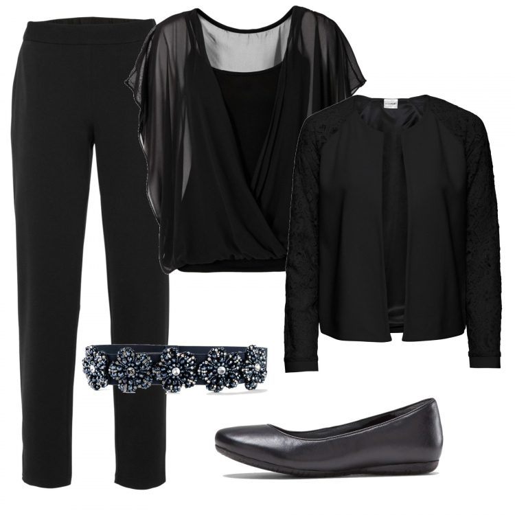 Outfit donna - Basic #39867. Stile Basic per Serata fuori. Abbinamento con blazer, bluse, pantaloni, cinture, ballerine.