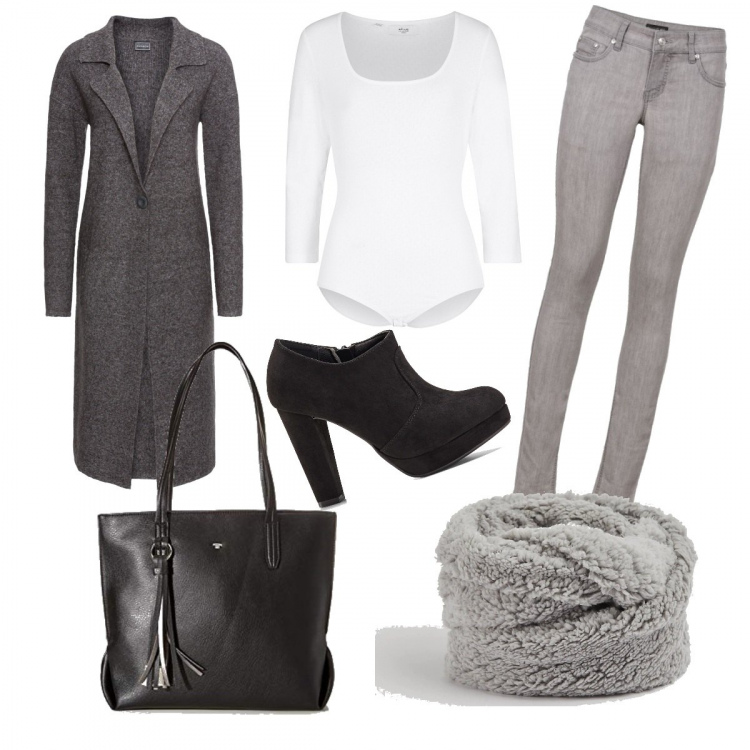 Outfit donna - Stile accessibile. Stile Urban per Tutti i giorni. Abbinamento con jeans skinny, cappotti, stivaletti, pullovers, sciarpe, borse tote.
