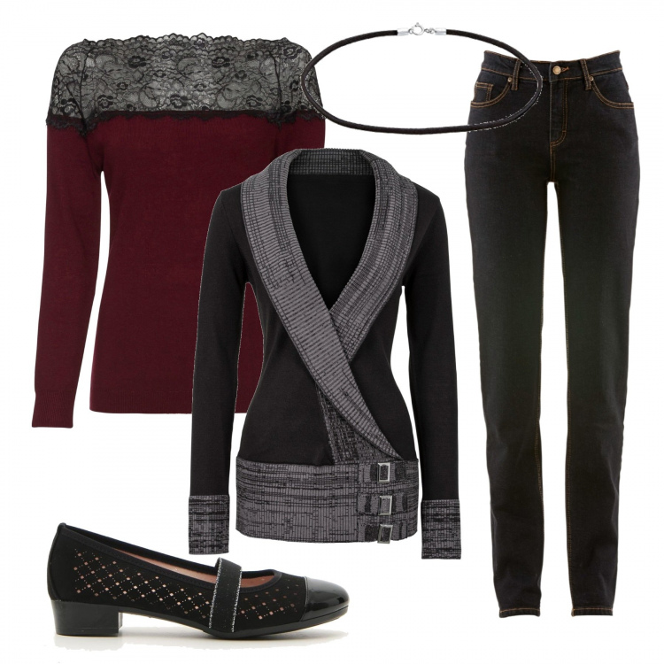 Outfit donna - Basic #39899. Stile Basic per Serata fuori. Abbinamento con jeans mom, maglioni, maglioni, ballerine, collane.