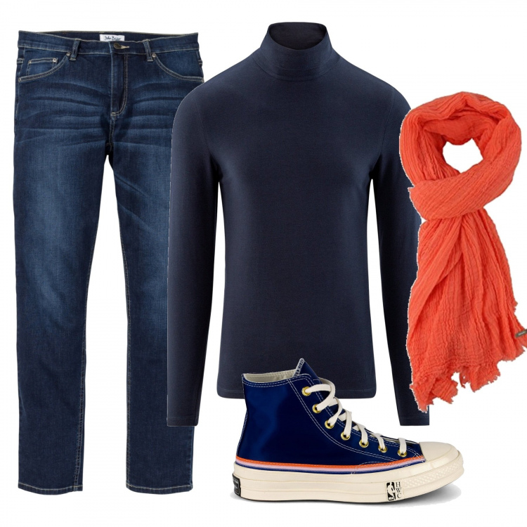 Outfit uomo - Trendy #9109. Stile Trendy per Serata speciale. Abbinamento con jeans, maglieria, sciarpe, sneakers alte.