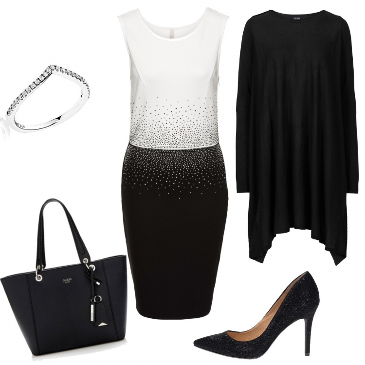 Outfit donna - Chic #39066. Stile Chic per Serata fuori. Abbinamento con maglieria, vestiti, shopping bag, anelli, décolleté.