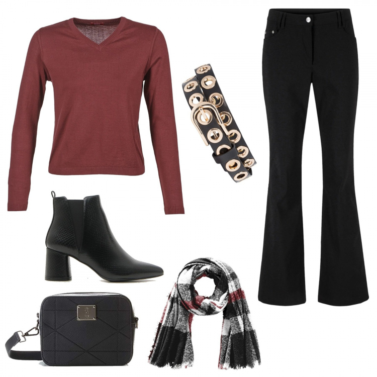 Outfit donna - Curvy: il tacco è giusto!. Stile Basic per Tutti i giorni. Abbinamento con pantaloni, cinture, scialli, maglieria, borse a spalla, stivaletti.