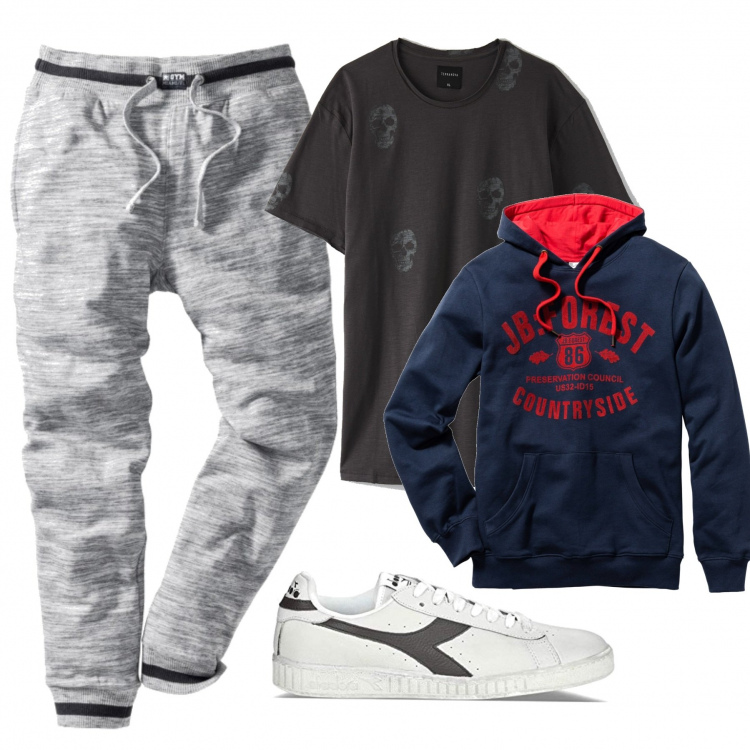 Outfit uomo - Urban #9884. Stile Urban per Sport. Abbinamento con felpe con cappuccio, pantaloni, t-shirt, sneakers.