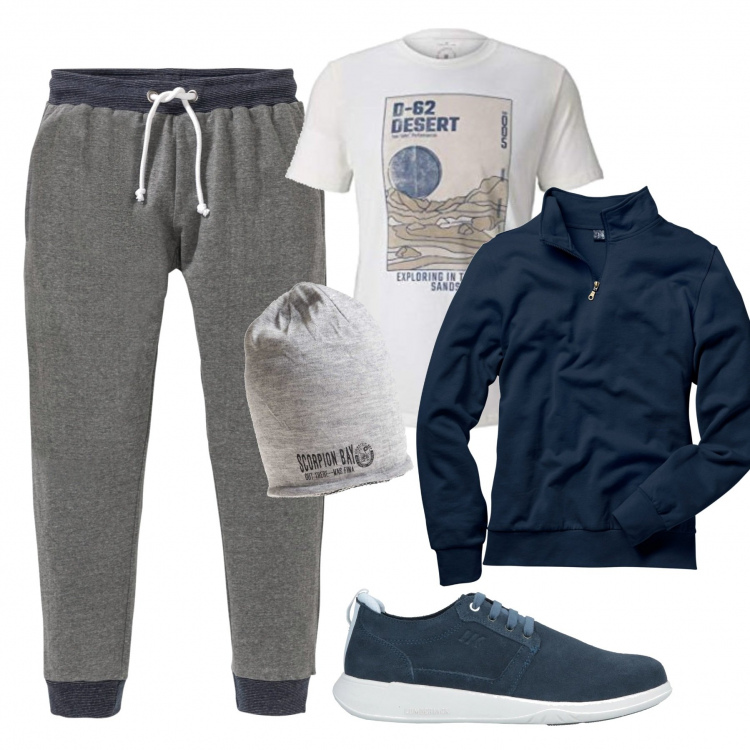 Outfit uomo - Urban #9889. Stile Urban per Sport. Abbinamento con felpe, pantaloni, sneakers, cappelli con visiera, t-shirt.