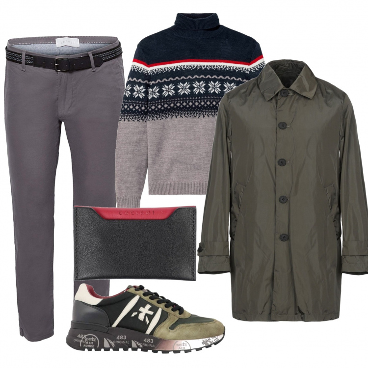 Outfit uomo - Trendy #9141. Stile Trendy per Tutti i giorni. Abbinamento con maglieria, portafogli, cappotti, pantaloni, sneakers.