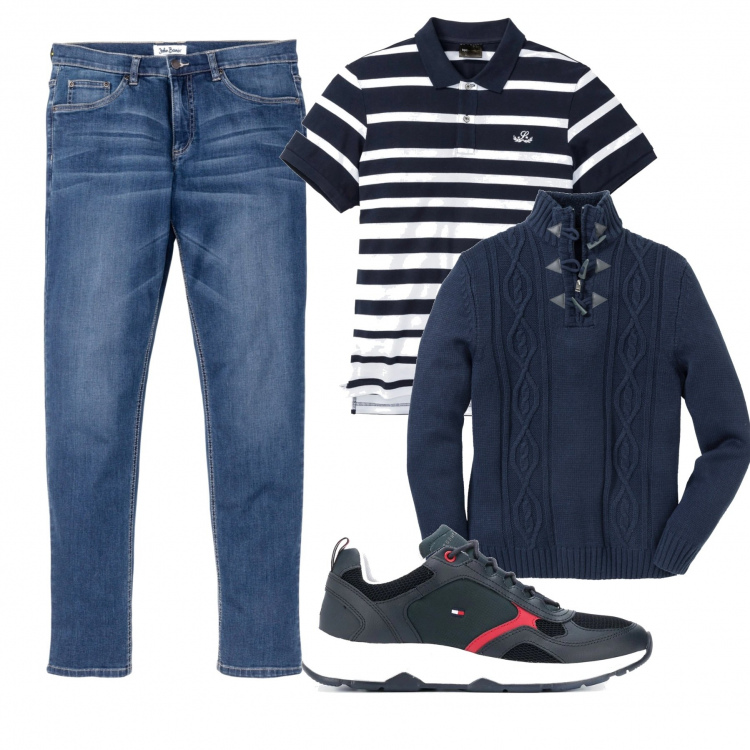 Outfit uomo - Casual #21698. Stile Casual per Tutti i giorni. Abbinamento con jeans, maglioni, polo, sneakers.