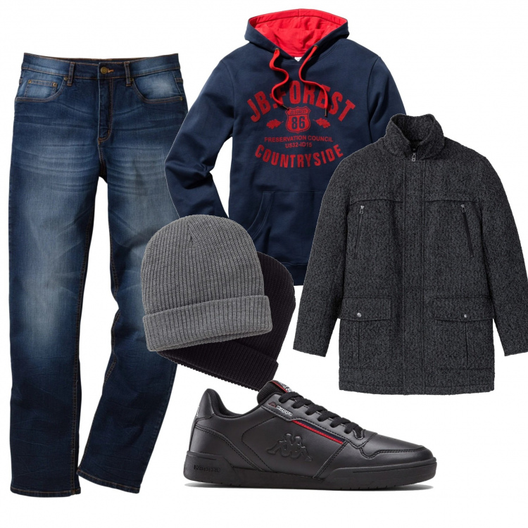 Outfit uomo - Urban #9918. Stile Urban per Tutti i giorni. Abbinamento con felpe con cappuccio, jeans dritti, t-shirt, giacche, berretti.
