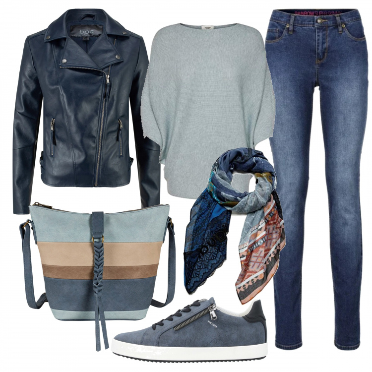Outfit donna - Low cost con stile. Stile Urban per Tutti i giorni. Abbinamento con jeans skinny, blazer, borse a tracolla, sneakers, maglioni, sciarpe.