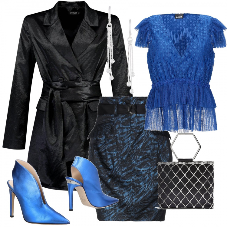 Outfit donna - Trendy #72648. Stile Trendy per Serata fuori. Abbinamento con gonne longuette, bluse, stivaletti, borse a mano, vestiti, orecchini.