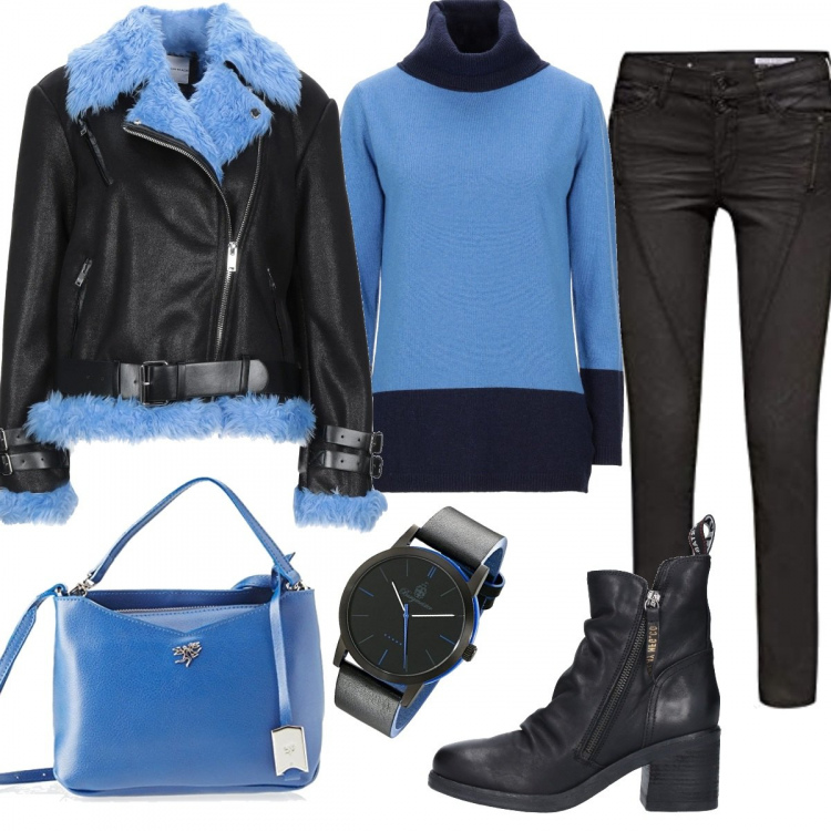 Outfit mujer - Urban #26723. Estilo Urban para Todos los días. Combinación con vaqueros pitillo, relojes analógicos, bolsos mensajero, abrigos, jerséis, botines.