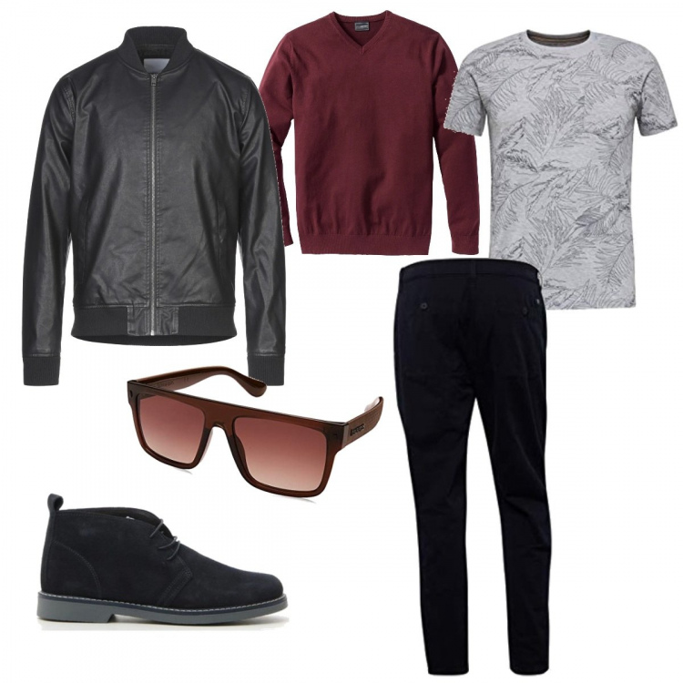 Outfit uomo - Spartootto. Stile Urban per Tutti i giorni. Abbinamento con maglieria, cappotti, stivali e stivaletti, t-shirt, pantaloni, occhiali da sole.