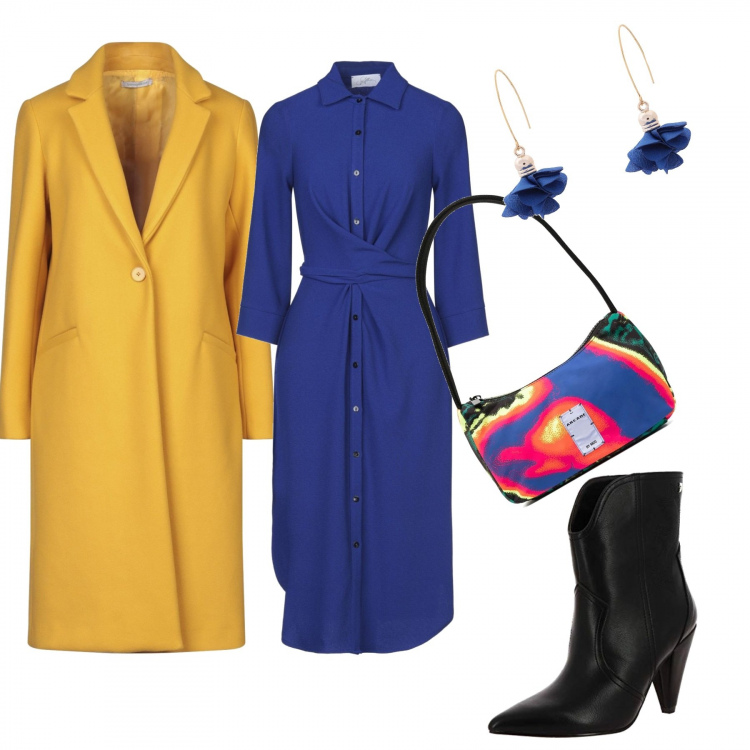 Outfit mujer - EleKtrika. Estilo Urban para Oficina. Combinación con botas, vestidos midi/longuettes, abrigos, pendientes, bolsos de hombro.