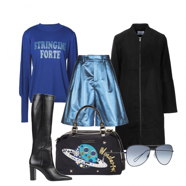 Outfit donna - TREND: Blu elettrico. Stile Trendy per Tutti i giorni. Abbinamento con cappotti, pullovers, occhiali da sole, bermuda, stivali, borse a mano.