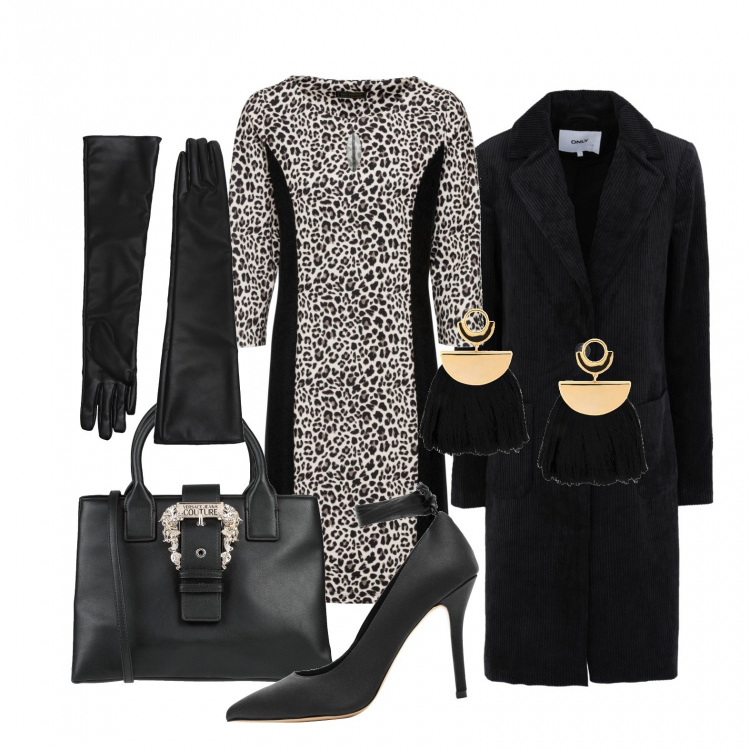 Outfit donna - Décolleté+tubino. Stile Chic per Tutti i giorni. Abbinamento con vestiti, cappotti, borse a mano, décolleté, guanti, orecchini.