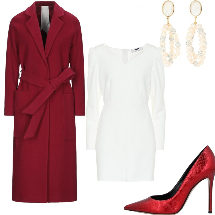 Outfit donna - La combo perfetta. Stile Chic per Serata fuori. Abbinamento con cappotti, décolleté, vestiti corti, orecchini.