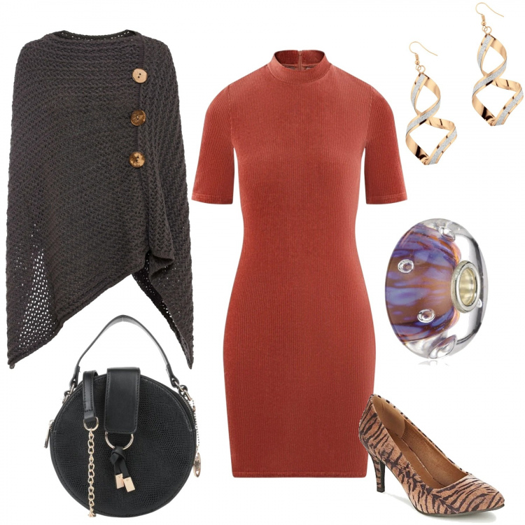 Outfit donna - Décolleté e Tubino. Stile Trendy per Serata fuori. Abbinamento con cappotti, orecchini, borse a tracolla, décolleté, vestiti a tubino, ciondoli.