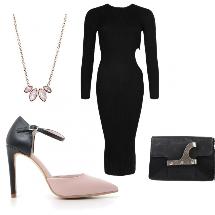 Outfit donna - Less is more!!. Stile Chic per Serata fuori. Abbinamento con borse a mano, vestiti midi/longuette, ciondoli, décolleté.