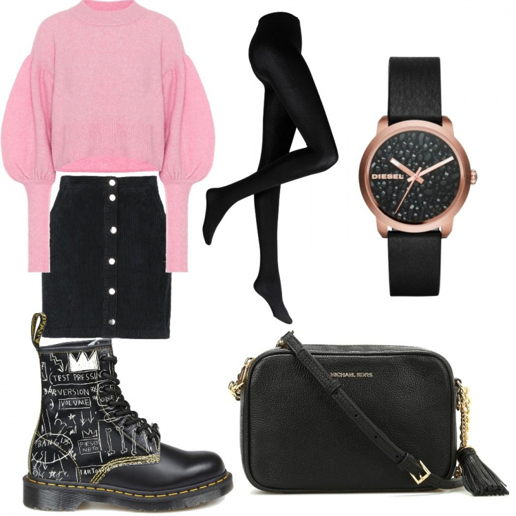 Outfit donna - Trendy #72735. Stile Trendy per Tutti i giorni. Abbinamento con collant, minigonne, orologi analogici, anfibi, pullovers, borse a mano.