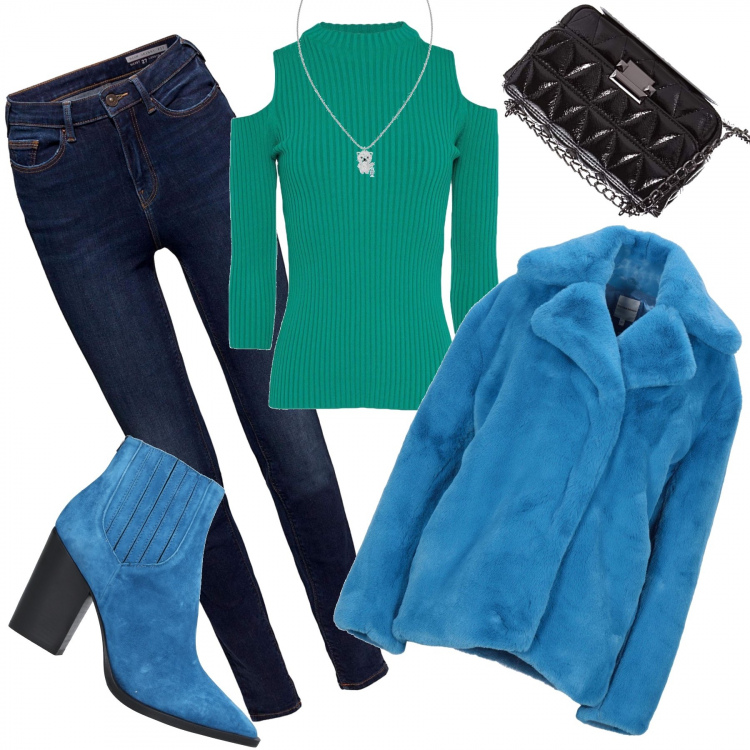 Outfit mujer - Trendy #72770. Estilo Trendy para Todos los días. Combinación con vaqueros pitillo, bolsos de mano, colgantes, botines, ecopieles, jerséis.