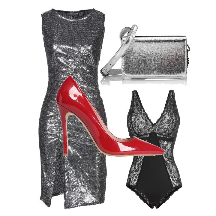 Outfit donna - Red element OLDRISA. Stile Sexy per Serata fuori. Abbinamento con body, vestiti corti, décolleté, borse a tracolla.