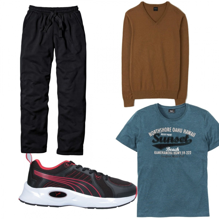 Outfit uomo - Casual #21820. Stile Casual per Tutti i giorni. Abbinamento con pantaloni, t-shirt, sneakers, pullovers.