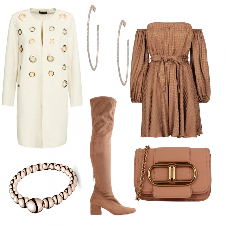 Outfit donna - FALLing in love. Stile Trendy per Cerimonia. Abbinamento con cappotti, vestiti corti, stivali, orecchini, anelli, clutch.