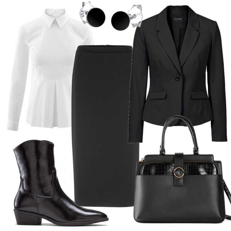 Outfit donna - Longuette e stivaletto, si può.. Stile Chic per Tutti i giorni. Abbinamento con blazer, gonne, maglieria, borse a mano, camicie, orecchini.