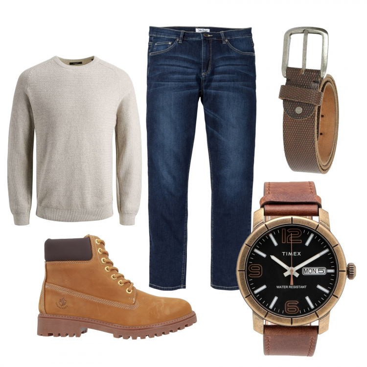 Outfit uomo - Abbinamento di oggi. Stile Urban per Tutti i giorni. Abbinamento con jeans, stivali e stivaletti, orologi, maglioni, cinture.
