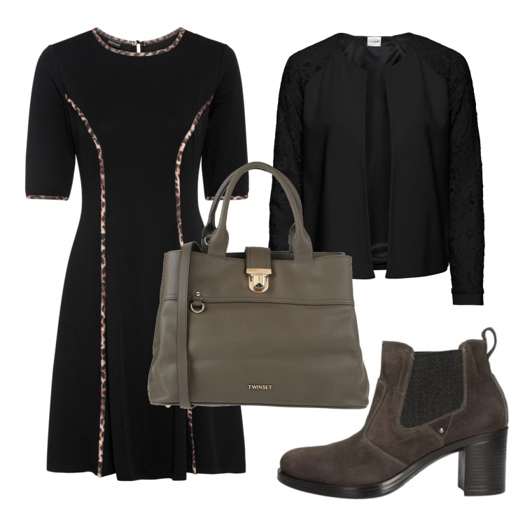 Outfit donna - Basic #40125. Stile Basic per Tutti i giorni. Abbinamento con blazer, vestiti, borse a mano, stivaletti.