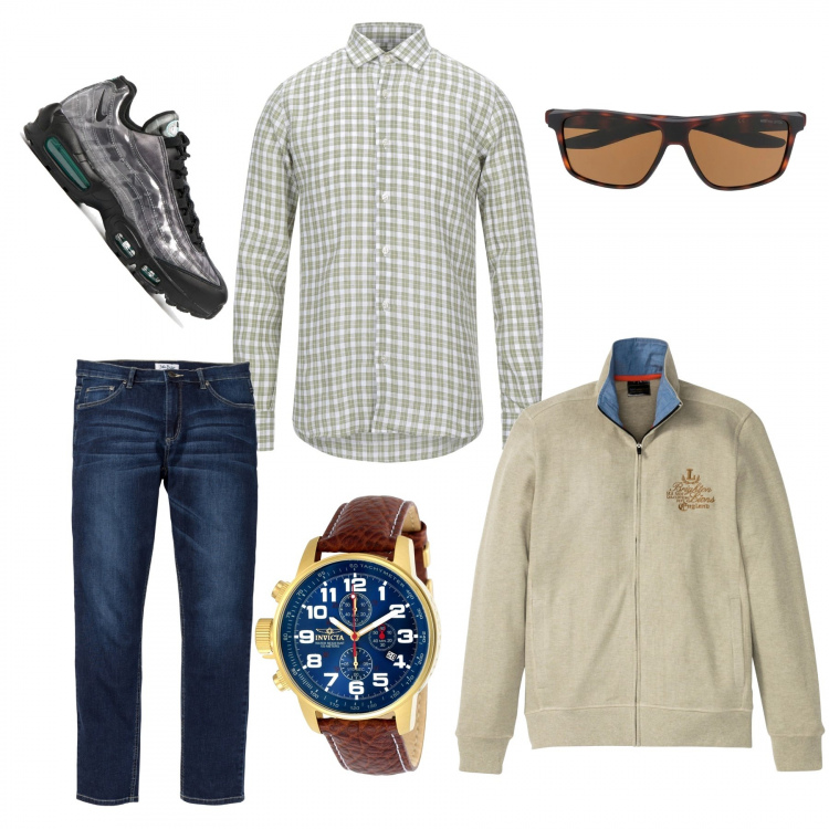 Outfit uomo - Con la camicia a quadri. Stile Casual per Tutti i giorni. Abbinamento con jeans, felpe, camicie, occhiali da sole, sneakers, orologi.