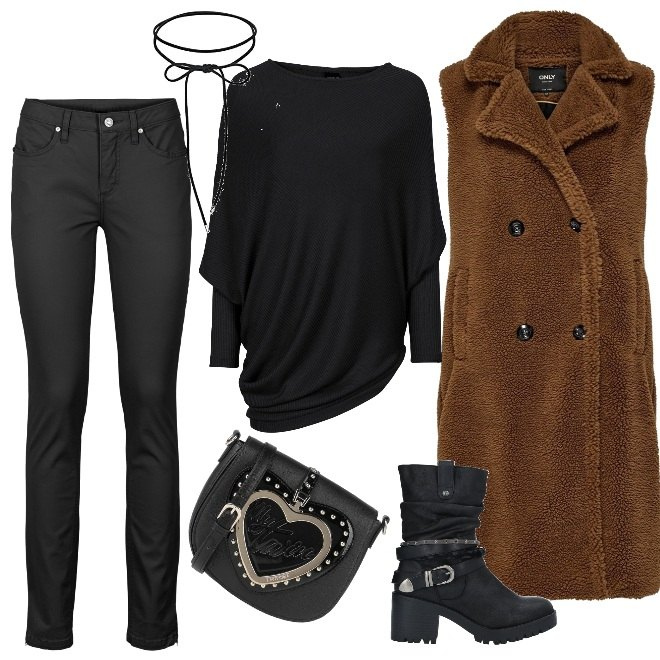 Outfit donna - Monday rock. Stile Rock per Tutti i giorni. Abbinamento con maglieria, jeans, stivaletti, borse a mano, cappotti, collane.
