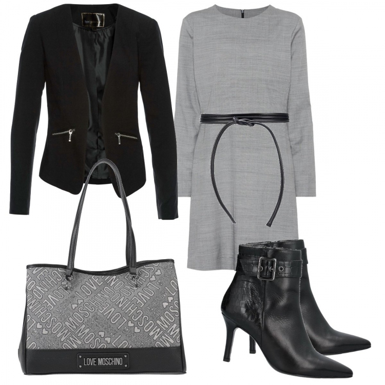 Outfit donna - Blazer e stiletto. Stile Rock per Ufficio. Abbinamento con blazer, stivaletti, borse a mano, cinture, vestiti corti.