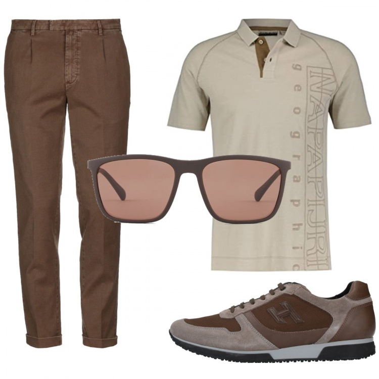 Outfit uomo - Business/Elegante #3563. Stile Business/Elegante per Ufficio. Abbinamento con sneakers, pantaloni, polo, occhiali da sole.